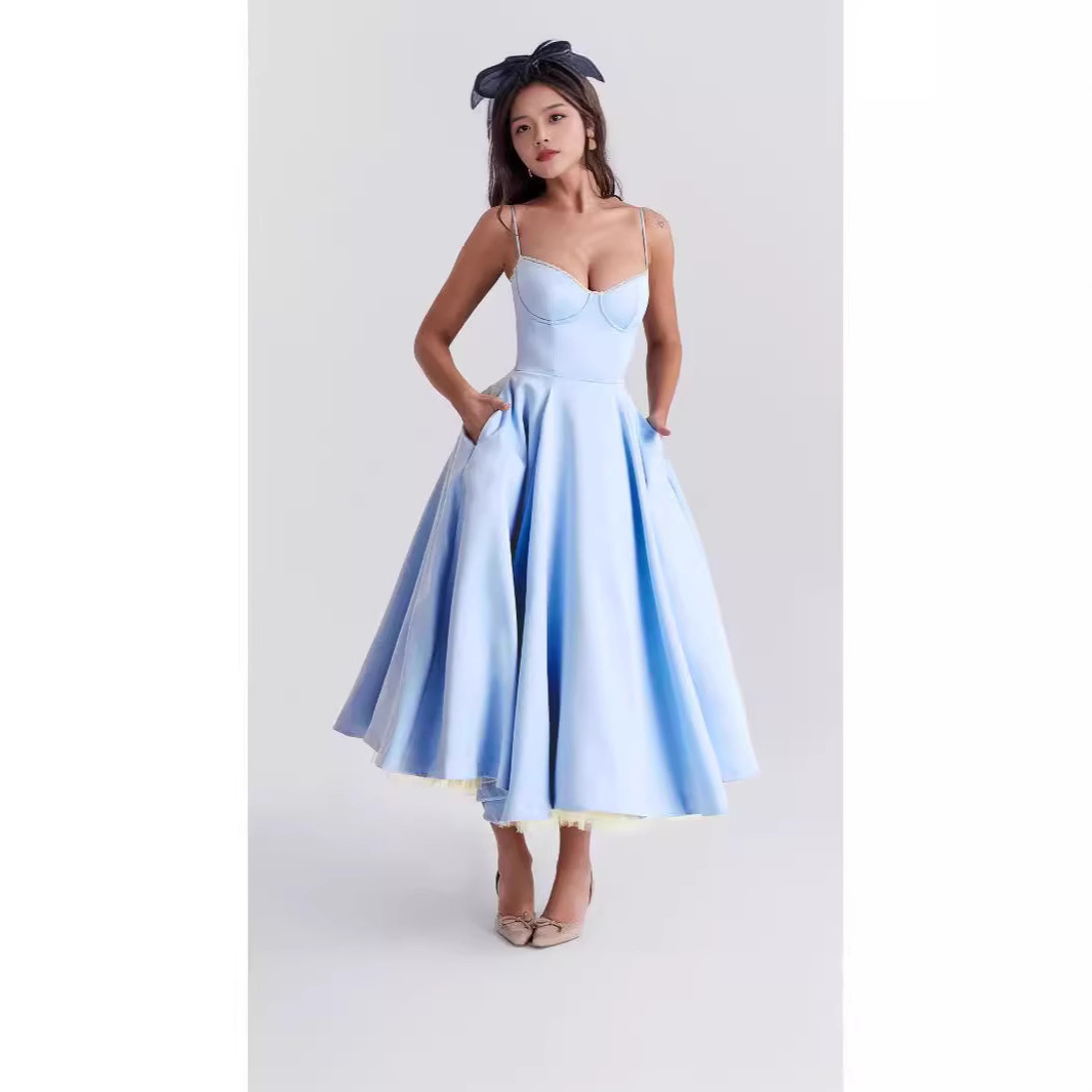 Abito lungo senza maniche con scollo a V, sexy, di ispirazione europea e americana, con stampa cross-border, modello a campana._voghion.com