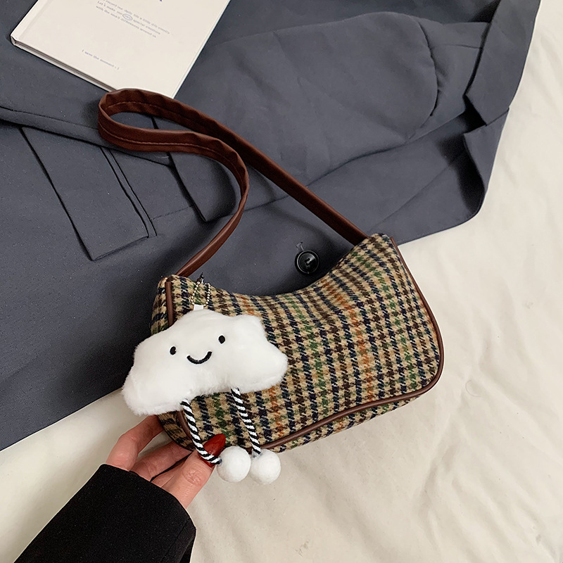 Bolsa de hombro simple a cuadrícula nicho zhong2024 invierno nuevo estilo versátil bolso de braza retro bolso de mujer