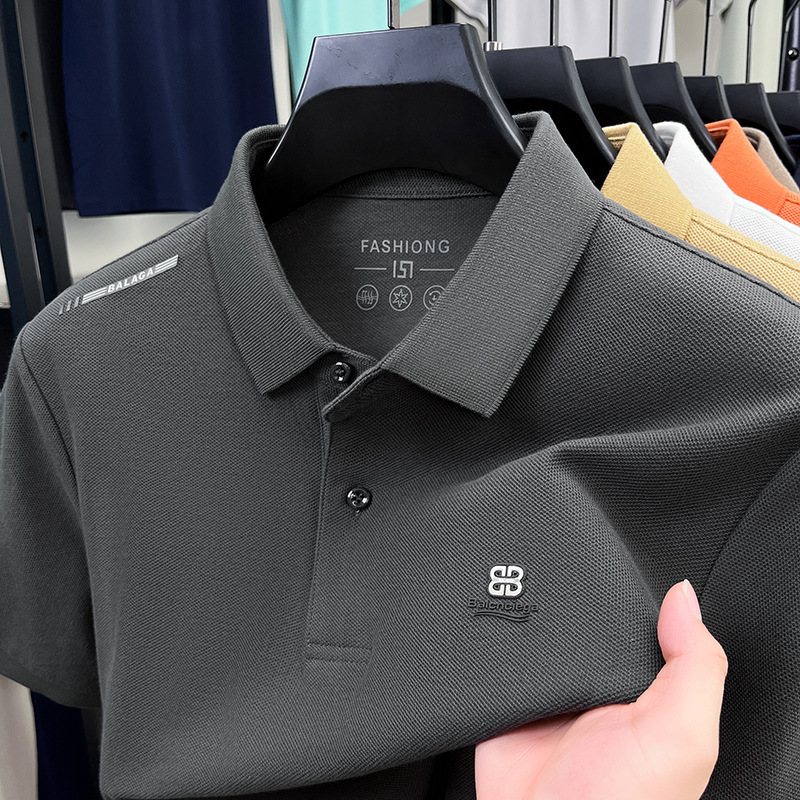 純綿シームレス半袖ポロシャツ メンズ クロスボーダー ラペルTシャツ 防シワ ビジネス ワンピース ドロップシッピング エレガント 通気性|undefined