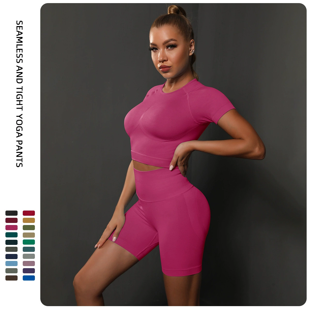Модные вязаные эластичные sexy спортивные шорты, одежда для йоги, набор для зала, европейский стиль, облегающие, с короткими рукавами