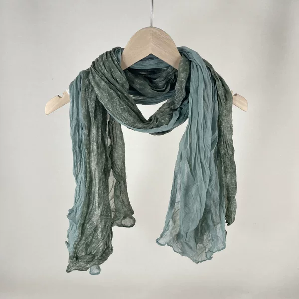 Foreign Trade Spring and Autumn Mori Artistic Scarf Women's All-match Pleated Solid Color Cashew Flower Stitching Thin Crumpled Cotton and Linen Scarf