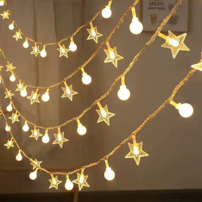 LED string lights, solar USB battery options, star & moon decorative camping light strip, multi-length