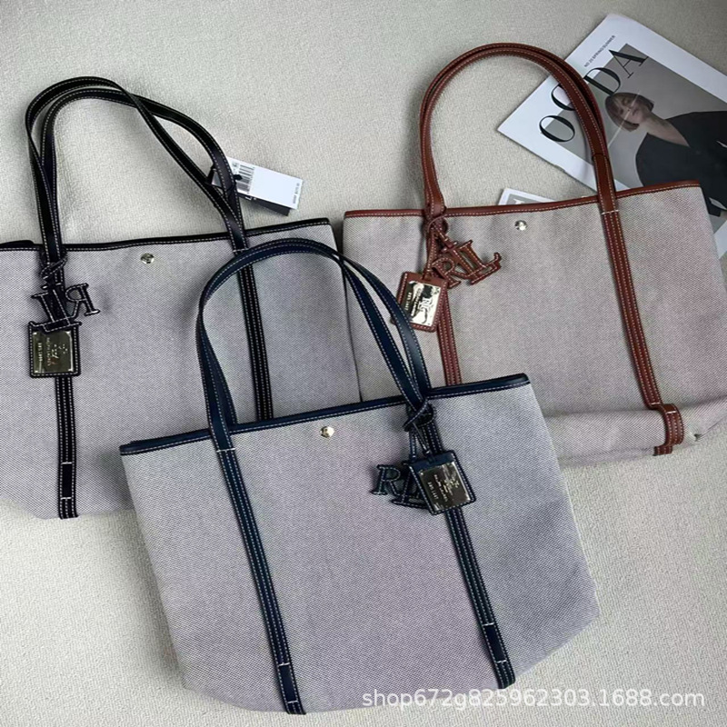 Cross-Border Rlph Luren Canvas Shoulder Bag, Fashionable, Large Capacity, Simple, Versatile, Everyday Commuter Tote Bag Cross-Border Rlph Luren Canvas Shoulder Bag, Fashionable, Large Capacity, Simple, Versatile, Everyday Commuter Tote Bag
