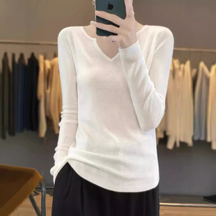 Worsted Four Flat 2025 Spring and Autumn Wool Thin Women's Slim Fit Half Open Collar Knitted Bottoming Sweater Slimming Sweater