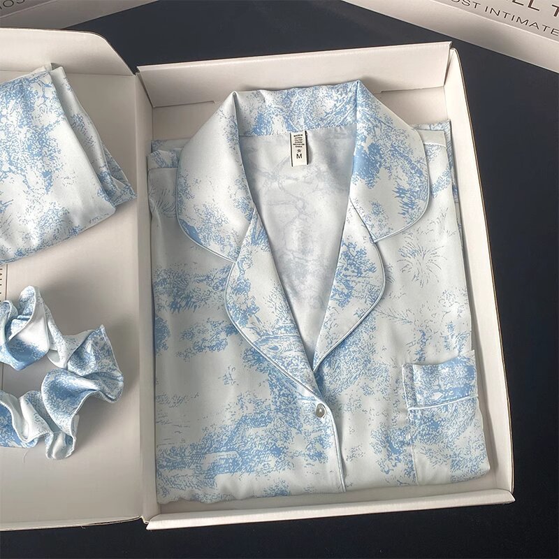 Long sleeve [set] blue ink painting