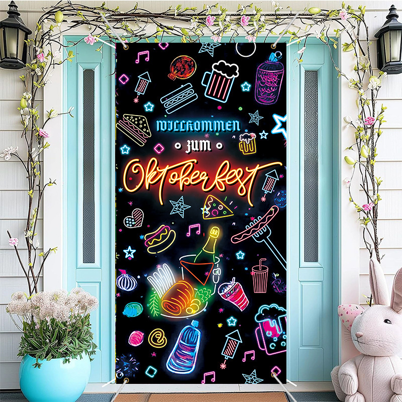 2026 New Model Glowing German Oktoberfest Door Curtain Decoration Festival Party Setup Scene Photo Hanging Flag