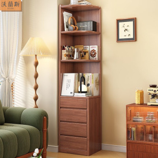Solid Wood Storage Rack Corner Cabinet Against the Wall Corner Cabinet Living Room Storage Cabinet Small Apartment Bedroom Bedside Bookcase Side Cabinet