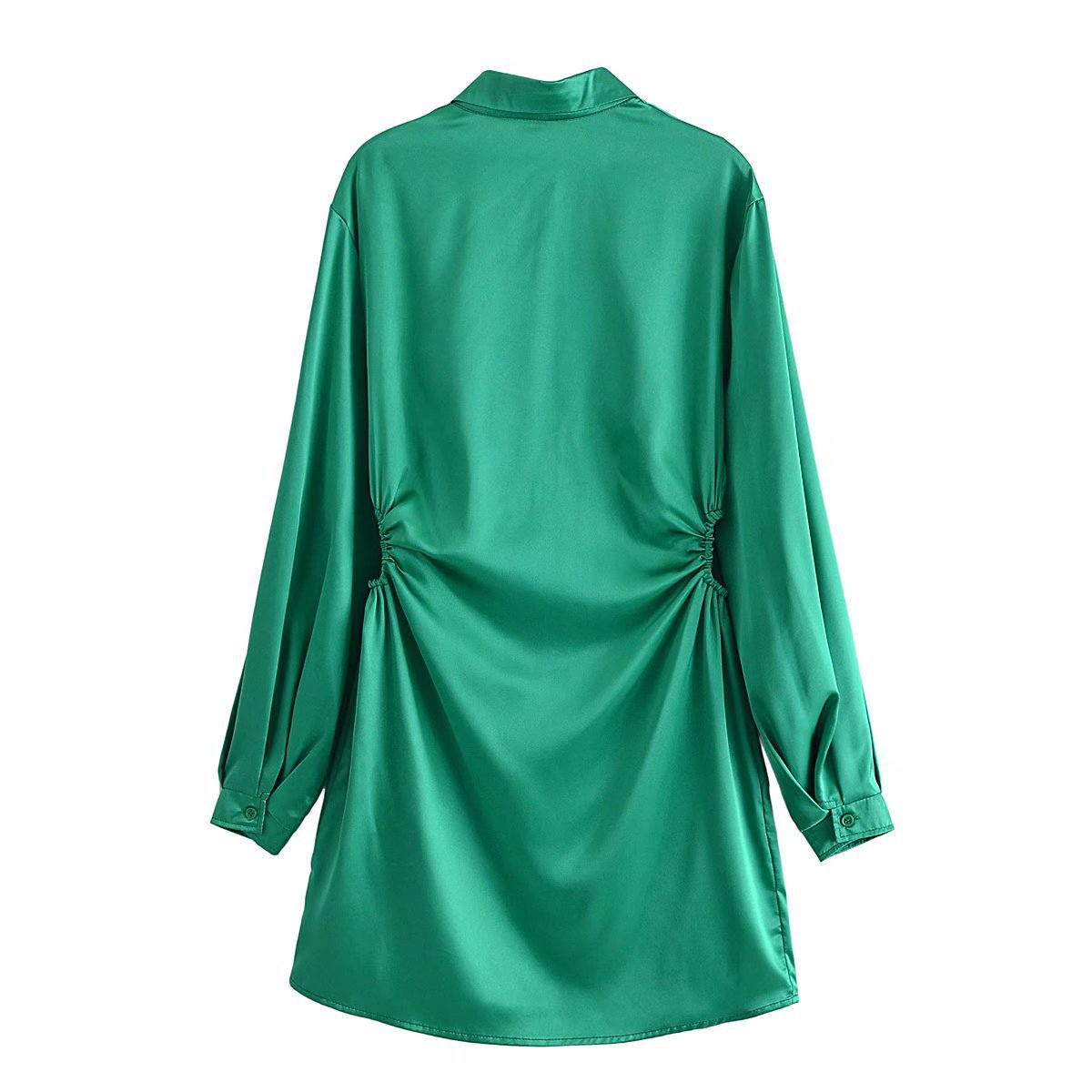 satin belted solid color long-sleeved shirt dress nihaostyles wholesale clothing NSAM83385