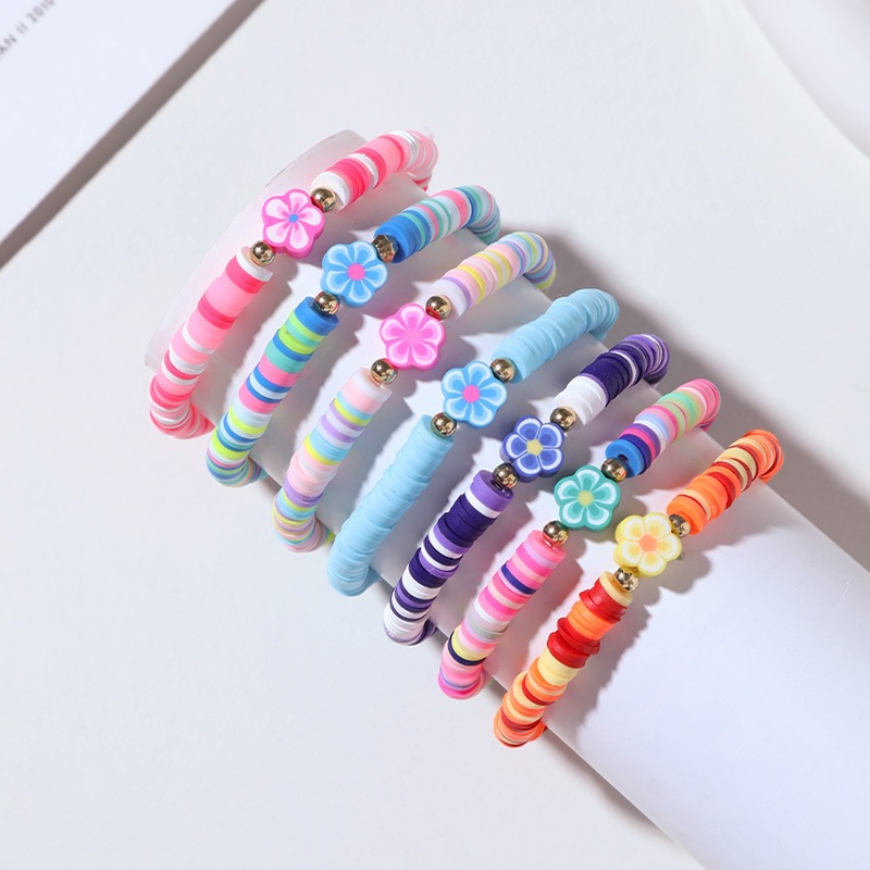 New cross-border colorful soft clay bracelet set with flowers, smiley faces, pearls, letters, and hearts, multi-layered handmade bracelet