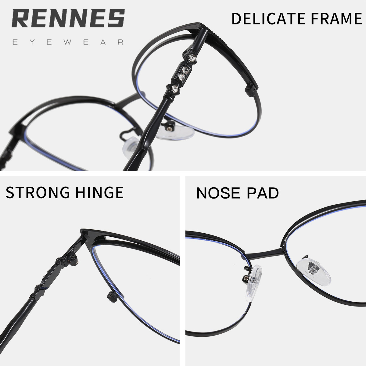 2024 nueva moda europea y americana elegante gafas triángulo ojo de gato celebridad de Internet personalizada anti-Luz Azul gafas lisas femeninas