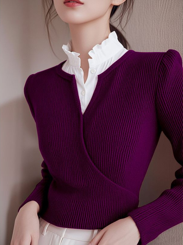 今年流行的漂亮洋气独特别致上衣秋冬季纯色v领针织打底衫内搭女