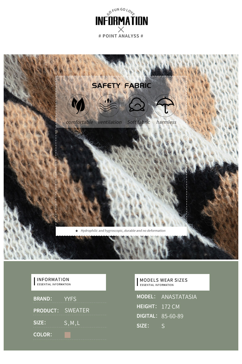 Maglione a maniche lunghe sciolto girocollo lavorato a maglia con stampa leopardata_voghion.com