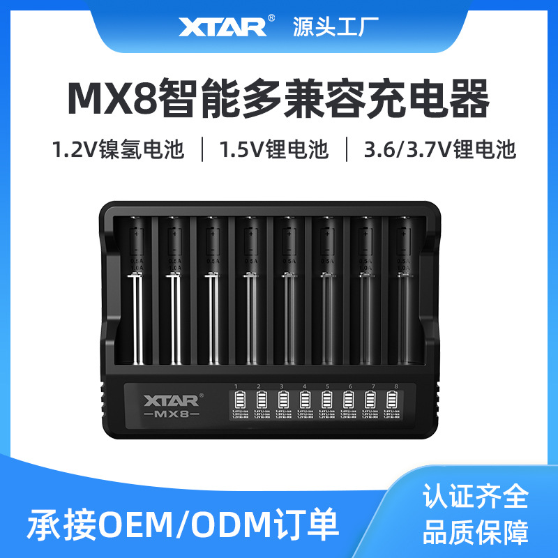 เครื่องชาร์จ XTAR MX8 ใช้ได้กับแบตเตอรี่รุ่น 18650/21700 ขนาด 1.5V/1.2V ชนิดนิกเกิล–เมทัลไฮไดรด์ ขนาด AA และ AAA