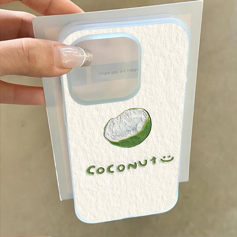 Oil painting green coconut for iphone16 apple 15promax phone case 14plus/13 frosted 12