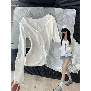 户外出行薄款白色防晒开衫女夏季连帽透气拉链款外搭长袖显瘦上衣