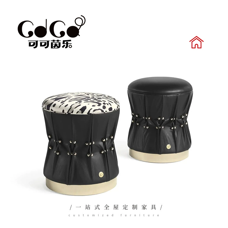 Табурет для макияжа из натуральной кожи в итальянском стиле, простой круглый табурет, туалетный столик для виллы, легкий роскошный кожаный табурет, стул для макияжа, туалетный столик, табурет для смены обуви.