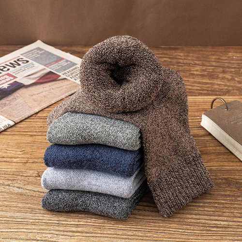 Winter socks plus velvet solid color thickened warm socks simple men's terry floor socks mid-tube towel socks wholesale