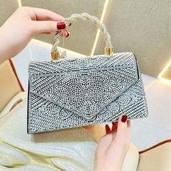 New Arrival Cross-Border European & American Style Vintage Full-Diamond Pearl Chain Small Square Evening Bag Rhinestone Handbag Crossbody Bag