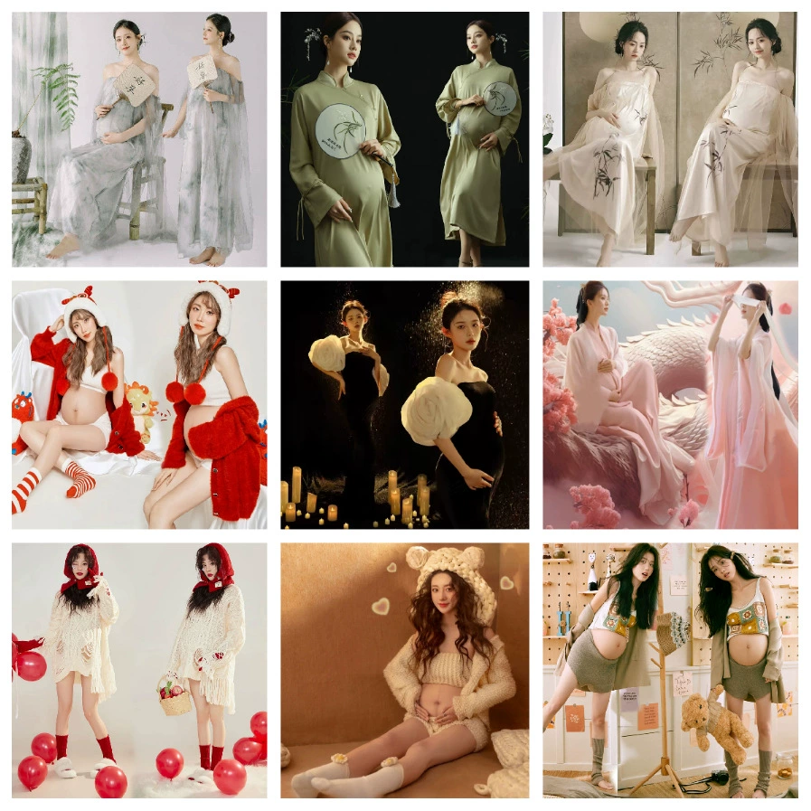 Тема фотографии беременных женщин Новая китайская фотография фото одежда беременная мама большой живот фото тушью стиль съемки платье