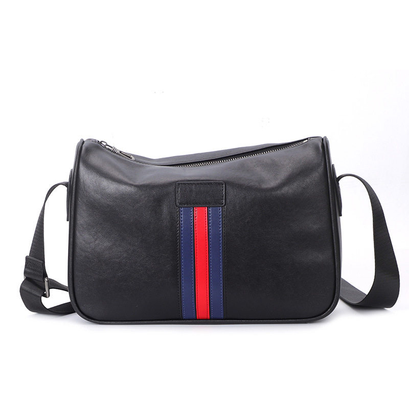 Túi đeo chéo nam da bò thật 29×11×17 cm phong cách đường phố — Màu đen