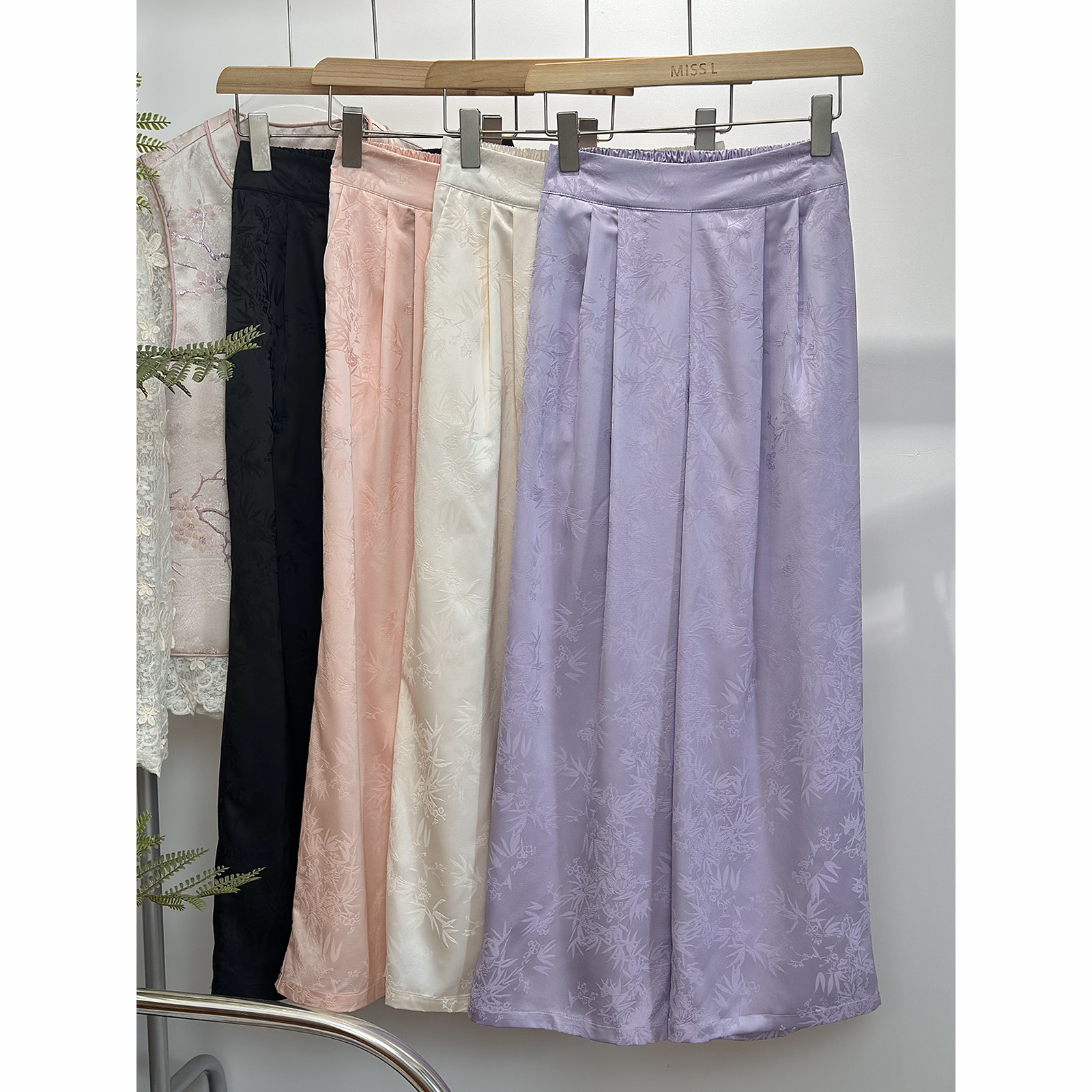 New Chinese Jacquard Satin Wide Leg Pants Women's Spring and Summer New High Waist Dape Casual All-match Slimming Cool Pants Thin