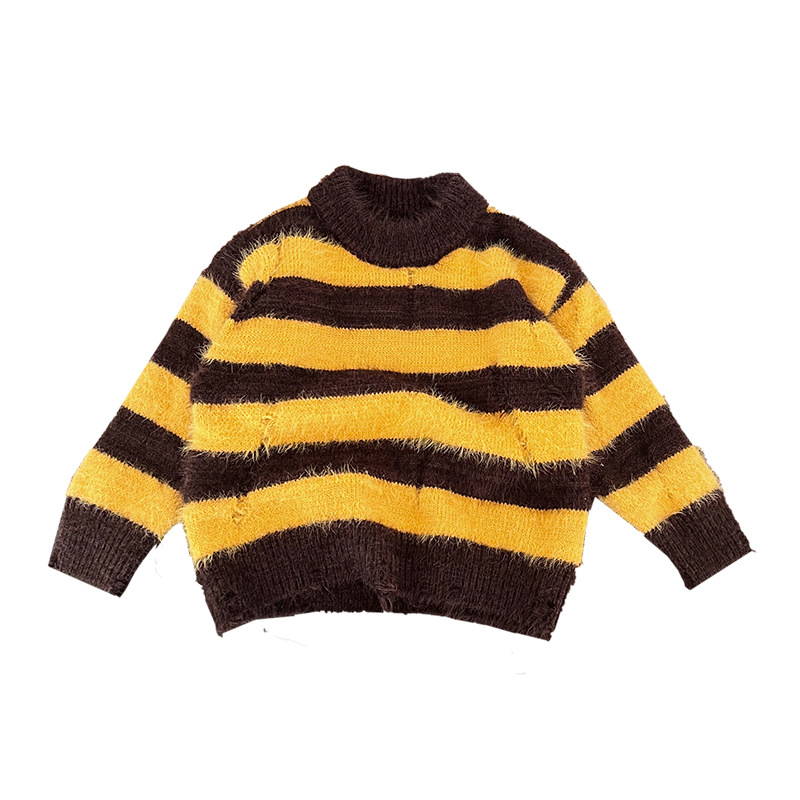 6985 suéter a rayas para niños ropa de invierno 2025 nuevo estilo bebé estilo occidental camisa de fondo grueso suéter cálido para niños