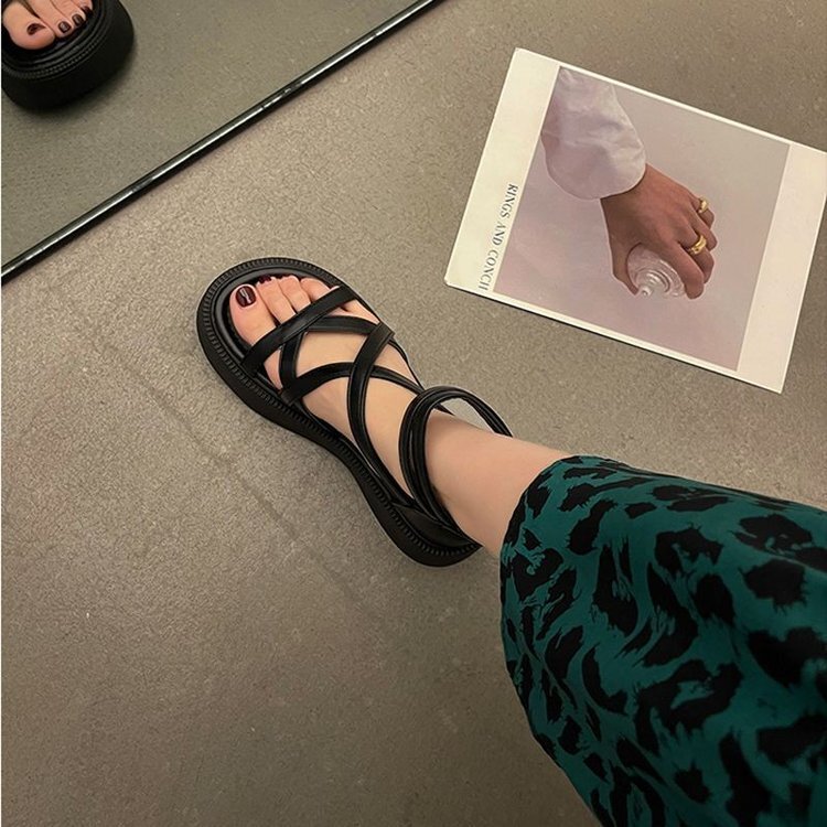 Platform Sandals for Women 2026 Summer New Style Thick-Soled Height-Increasing Hollow Design Cross-Tie Roman Sandals Boots Platform Sandals for Women 2026 Summer New Style Thick-Soled Height-Increasing Hollow Design Cross-Tie Roman Sandals Boots
