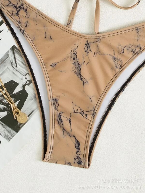 2022 nuevo popular europeo y americano sexy traje de baño de las mujeres moda sin respaldo patrón de piedra Bikini traje de baño de las mujeres