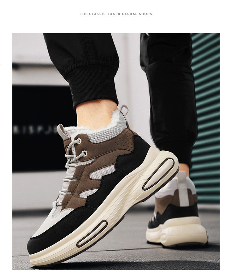 Giày bốt cổ cao lót lông giữ ấm mùa đông cho nam, đế dày, phong cách casual — gạo xám, nâu đen chi tiết 14