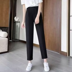 狭い版のズボンの9分のスーツのズボンの女性の春夏の薄いタイプのファッション的なポケットの設計は腰のパイプの小さい背のストレートなズボンを緩めます。