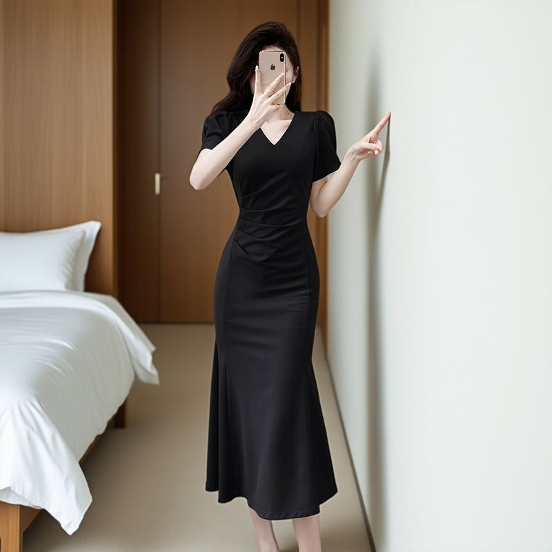 2025夏季新款高级感小个子收腰显瘦长裙法式气质赫本风连衣裙女|undefined