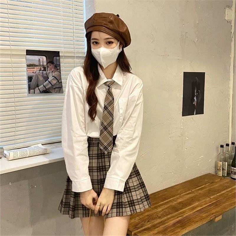 White Long-Sleeved Shirt for Women, Preppy Style Jk Tie, Versatile Top for Inner Wear and Outer Wear, New Korean Style Loose Student Trend
