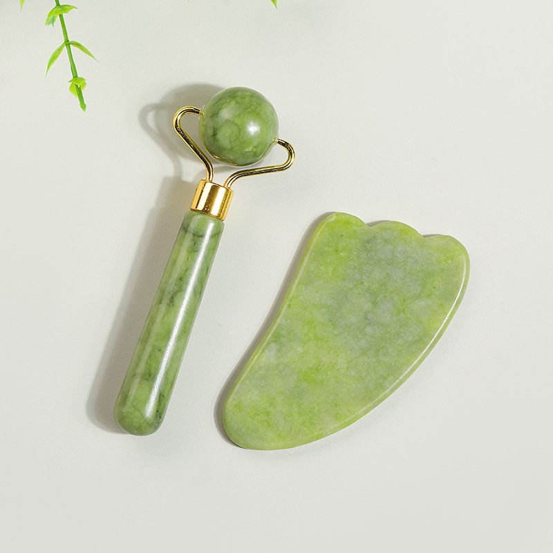 Rodillo Masajeador Facial de Jade de Doble Cabezal Jade Natural manual para masaje facial