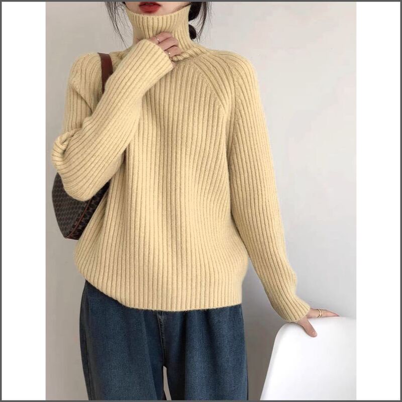 8802 Vertical Striped High-Neck Raccoon Loose Lazy Style Thick Korean Style Autumn and Winter Long-Sleeve Pullover Knit Sweater 8802 Vertical Striped High-Neck Raccoon Loose Lazy Style Thick Korean Style Autumn and Winter Long-Sleeve Pullover Knit Sweater