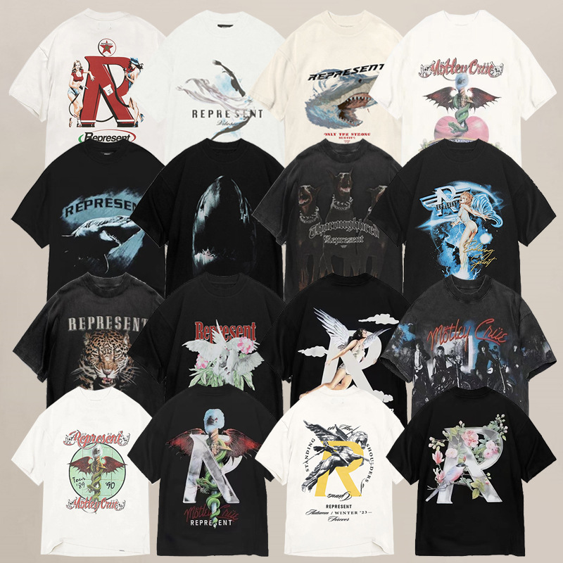 Represrep杜賓犬水洗いして古いアメリカのファッションブランドのヴィンテージのレトロなサメの半袖のtシャツの男をします。|undefined