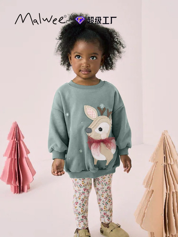 Cross-border malwee niñas suéter otoño y invierno nuevo estilo europeo y americano de niños de cuello redondo de manga larga suéter de niñas