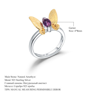 Designer Gem Ring Adjustable Butterfly Simple Design s925 Silver Demand Natural Gem Ring