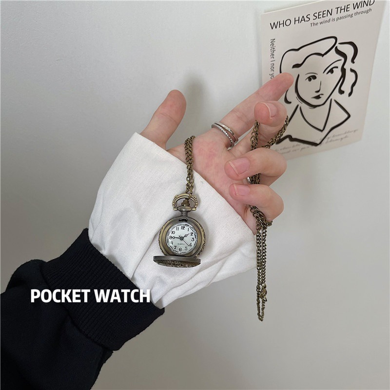 Retro Style Pocket Watch Flip Cover Junior Senior high school Primary School Students Examination Men's Elderly Hollow Girl Children's Hanging Chain Watch