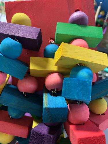 Parrot Chew Toy Bird Toy Cotton Rope Color Beads Wood Block Chew Big String Stand Bar Climbing Frame 