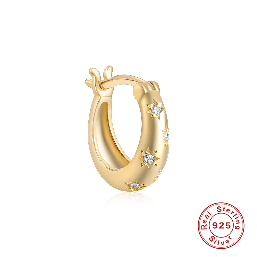 S925 plata esterlina ins clásico diamante estrella de cinco puntas ocho Awn estrella pendientes de alta calidad europea y americana