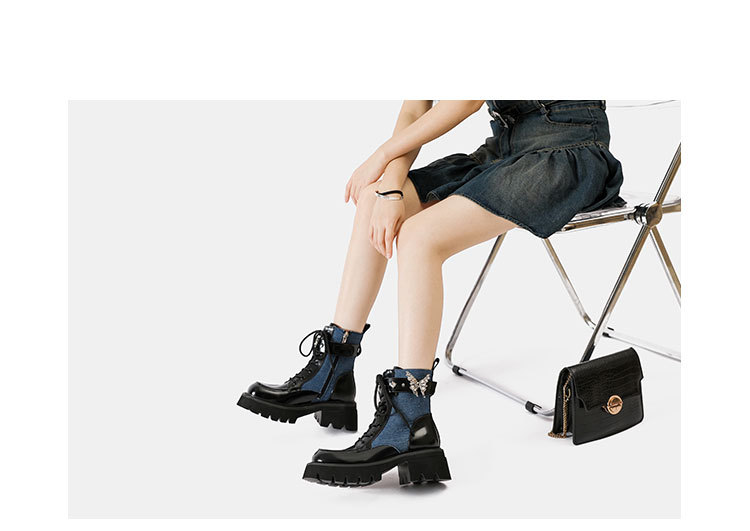 2024 Ősz/Tél Új Liquid Butterfly Martin Talpú Könnyű Knight Rövidnadrág Női Vastag Sarkú Farmer Bőr Csizma_voghion.com