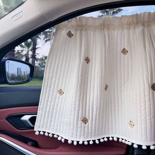 Cartoon Car Sunshade Curtain, Cute Embroidered Car Sunshade, Sun Protection & Heat Insulation, Retractable Car Sunshade