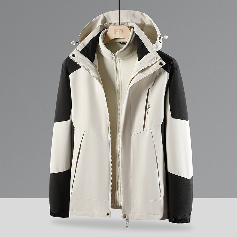 Jacket women's trendy three-in-one detachable two-piece set plus velvet and thickened men's mink velvet windproof and waterproof mountaineering jacket