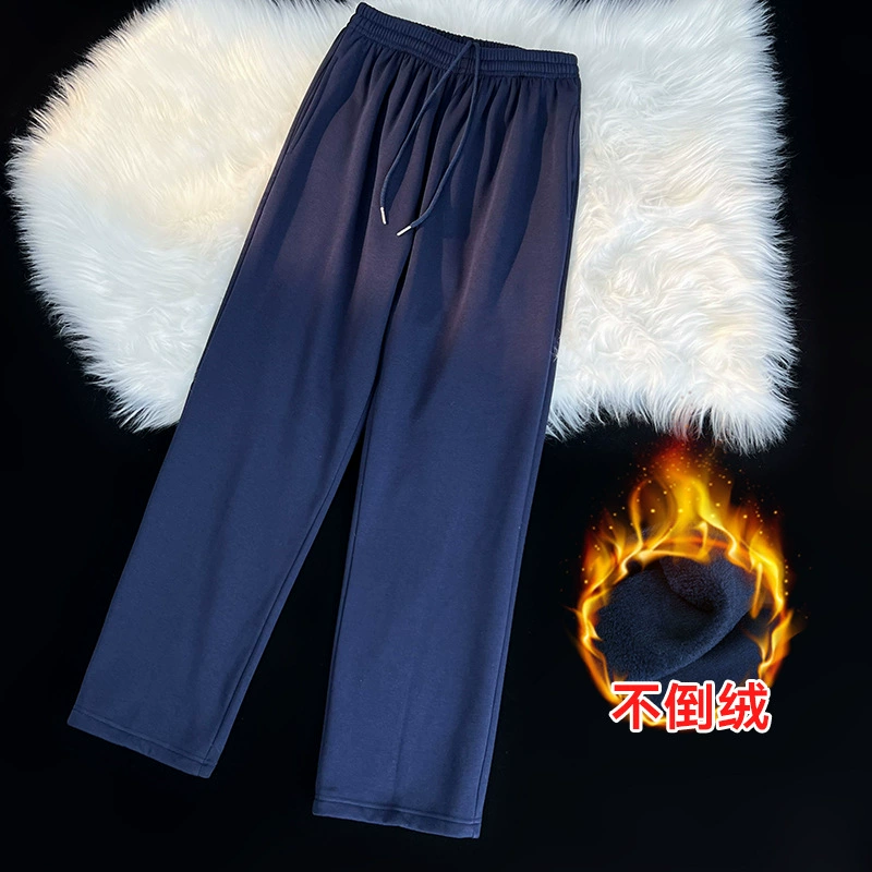 Однотонные осенне-зимние спортивные брюки, женские зимние прямые толстые спортивные штаны на флисовой подкладке, мужские Свободные повседневные брюки для студенческой школьной формы