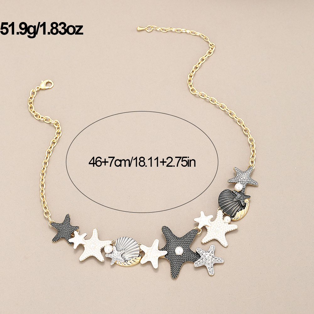 Vacation Beach Starfish Shell Alloy Plating Inlay Pearl Women's Necklace display picture 4