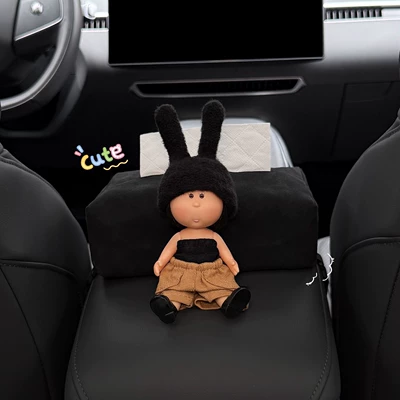 2026 New Potato Sister Car Tissue Box, Car Interior Armrest Tissue Holder, Car Tissue Bag, Cute Design for Women (Car tissue box/set) - bra-set-potato-sister-suede-paper-towel-bag