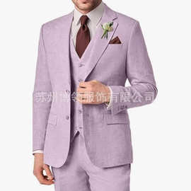 亚马逊速卖通外贸亚麻商务休闲西服男六件套套装新郎婚礼宴会西装