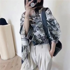 山水画模様のカシミヤ風スカーフ 秋冬用 アウトドア フリンジ付きショール 多用途 夏用 オフィス用 シンプル