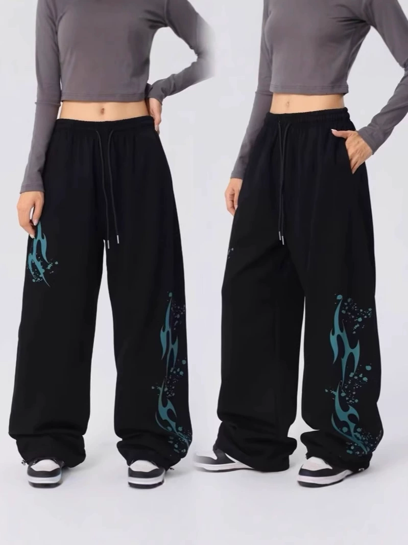 Брендовые брюки в хип-хоп стиле для отдыха, шнурок, свободный прямой крой