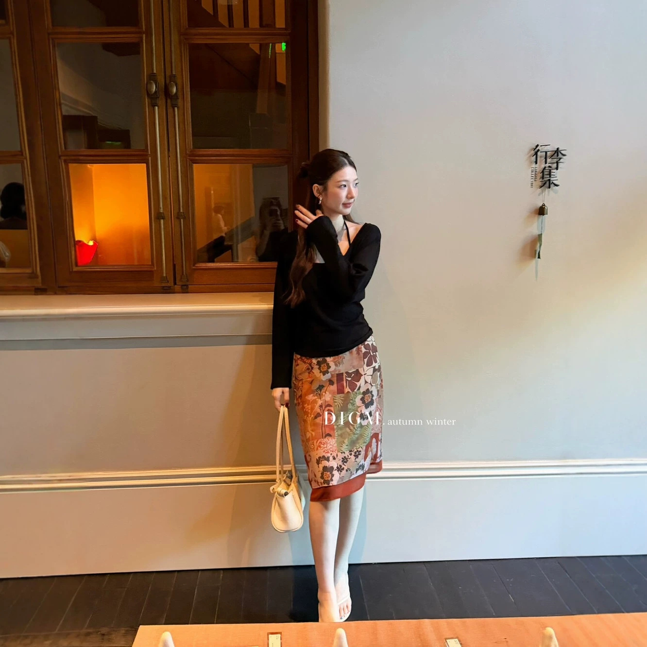 2026 Autumn New Arrival [DIGM] French Fashionable Retro Oil Painting Print High-Waisted Slimming Straight Bodycon Half-Length Dress
